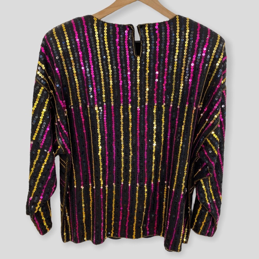Vintage 90s Sarafino One of a Kind Sequin Celestial Sun Face Cotton Shirt - Picture 4 of 10